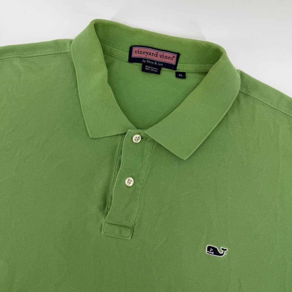 Vineyard Vines Polo Shirt Mens XL Green Short Sleeve Pique Cotton Whale Logo
